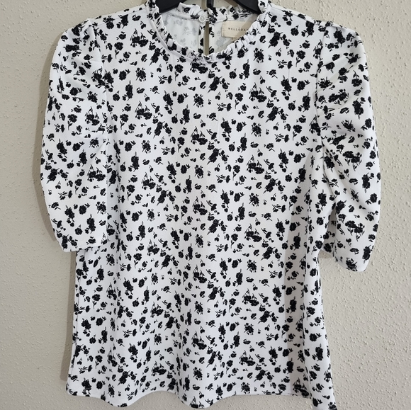 Melloday Women's  blouse white and black floral printed Size M - Picture 5 of 6